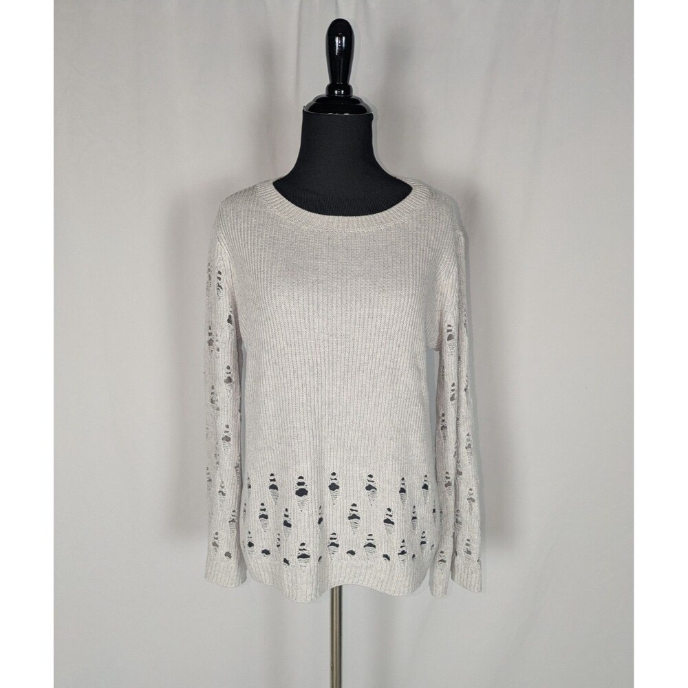 Lucky Brand Sweater S Women's Gray Thrashed Ripped Long Sleeve Knit Grunge